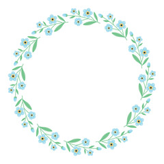 Forget me not flower round frame. round frame with flowers around the perimeter. Delicate blue flowers. Vector illustration.