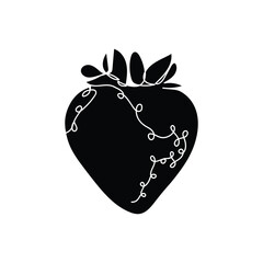 Hand-drawn silhouette of strawberry fruit in one-line style
