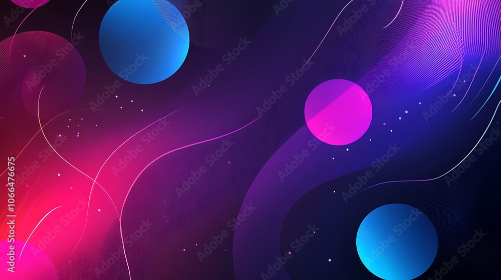 Poster abstract background with neon circles and lines