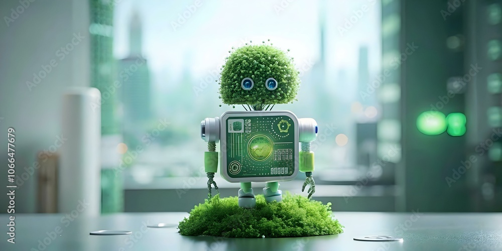 Poster business team optimizing ai driven green procurement macro close up showcasing integration of artifi