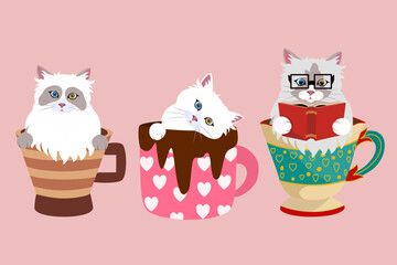 Adorable Cats in Teacups: Perfect for Cozy-Themed Designs, Stickers, and Home Decor