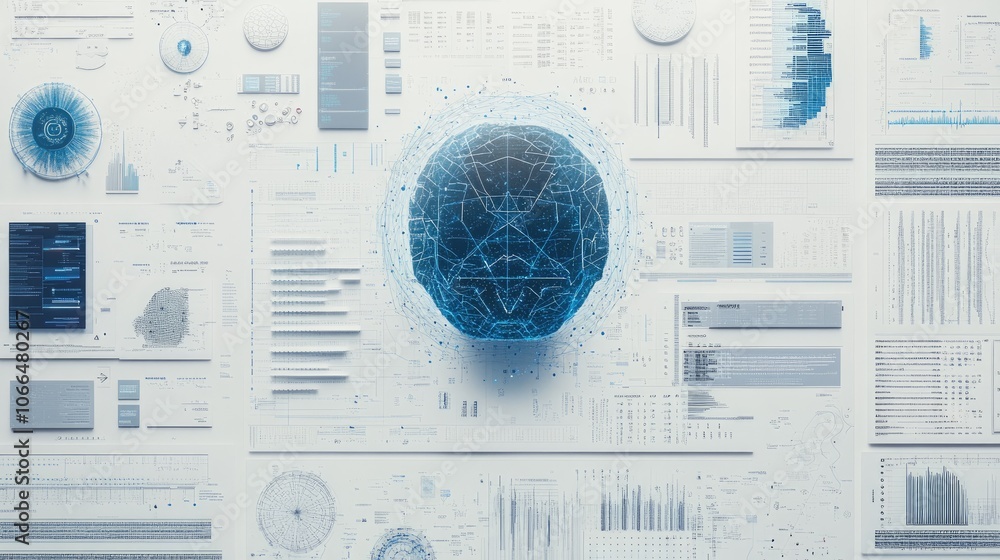 Poster digital data visualization with abstract globe design