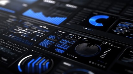 Fototapeta premium Blue Digital Interface with Graphs and Charts for Data Visualization