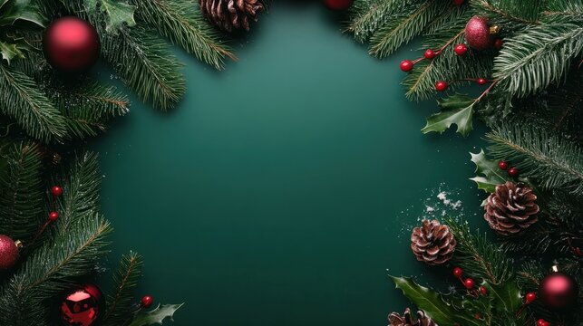 Festive green holiday background with Christmas theme