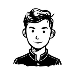 black and white Avatar icon, hand drawn