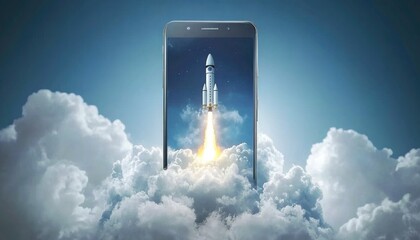 Rocket Launch Through Clouds on a Smartphone Screen
