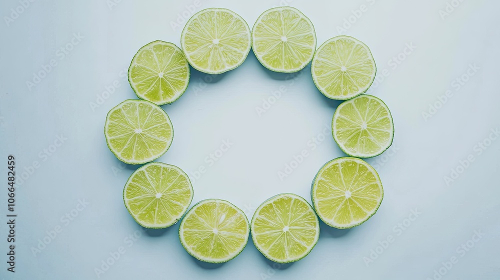 Poster Fresh Lime Slices Arranged in Circular Pattern