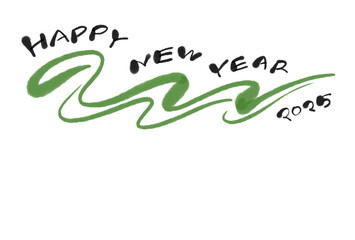 筆書きのシンプルな蛇のシルエット年賀状イラスト　2025