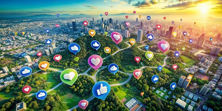 Aerial Photography of Social Media Follow Us Icon Set with Thumbs Up Vector Illustrations for Engagement and Connectivity in Digital Marketing