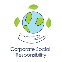 Corporate Social Responsibility Icon – Leaf and Hands Showing Environmental and Social Responsibility