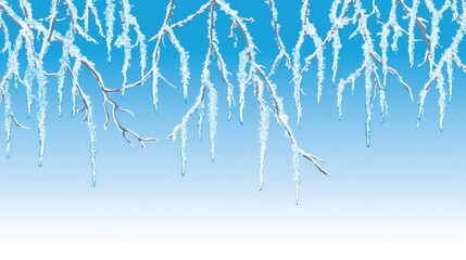 Icy Branches Against a Blue Sky Background