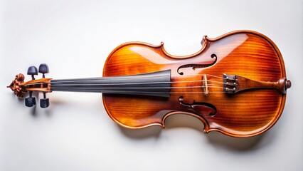 Fototapeta premium Aerial View of a Violin on a White Background - Elegant Musical Instrument Photography for Music Lovers, Art Enthusiasts, and Creative Projects, Perfect for Print and Digital Media Uses