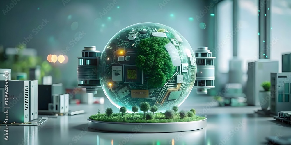 Poster business team optimizing ai technology for green supply chain management in environmental setting co