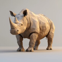 Fototapeta premium Low Poly 3D Render of a rhinoceros, on isolated white background
