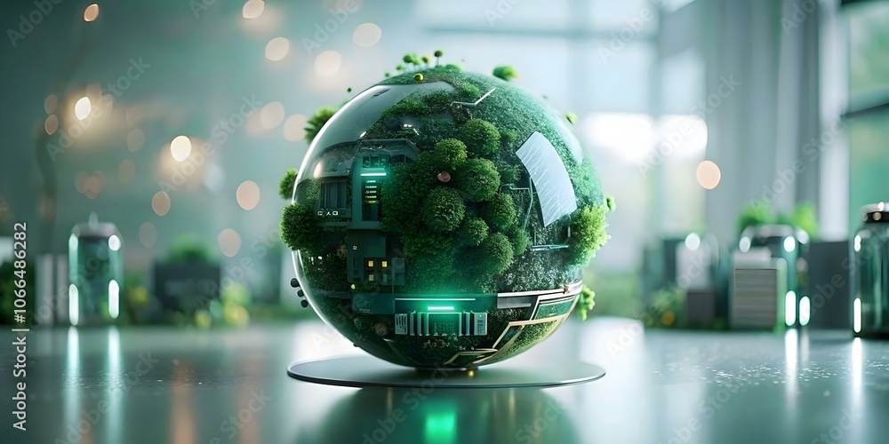 Poster business team integrating ai for green supply chain management in bokeh digital art concept - fusion