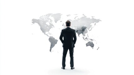 Modern businessman analyzes global market trends for strategic growth