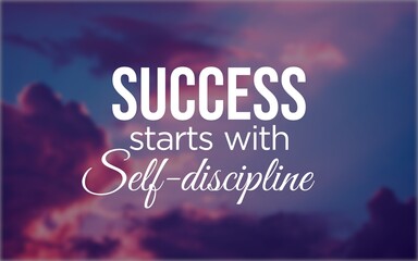 Motivational quote on a soft purple and blue sky background, emphasizing that self-discipline is the foundation of success.