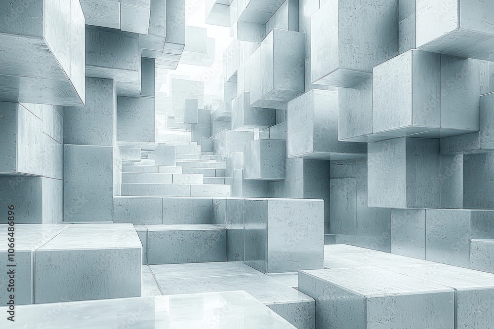 Poster abstract architectural structure of interlocking cubes
