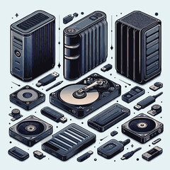 External Hard Drive set vector illustration