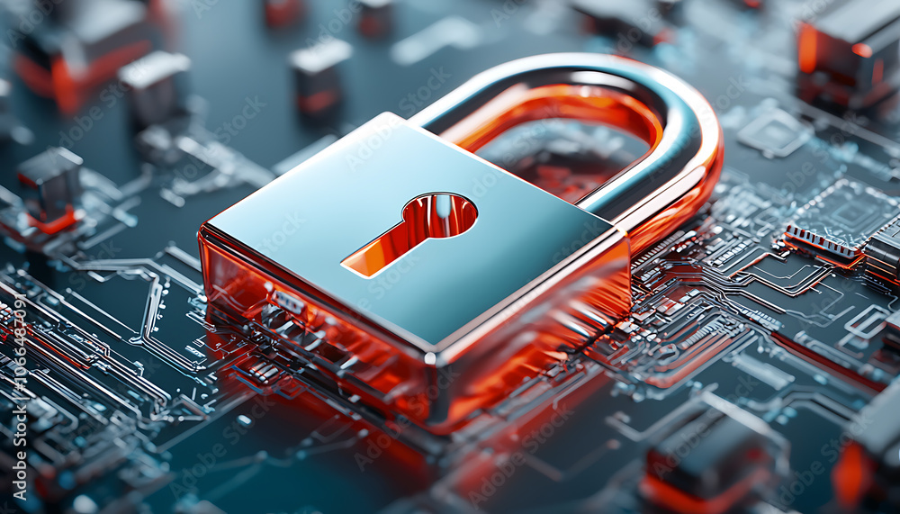 Poster enhance cyber threat monitoring with glowing lock icon to secure digital environments