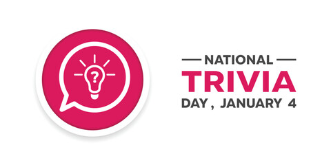 National Trivia Day. Exclamation points, lamp and message. Great for cards, banners, posters, social media and more. White background.