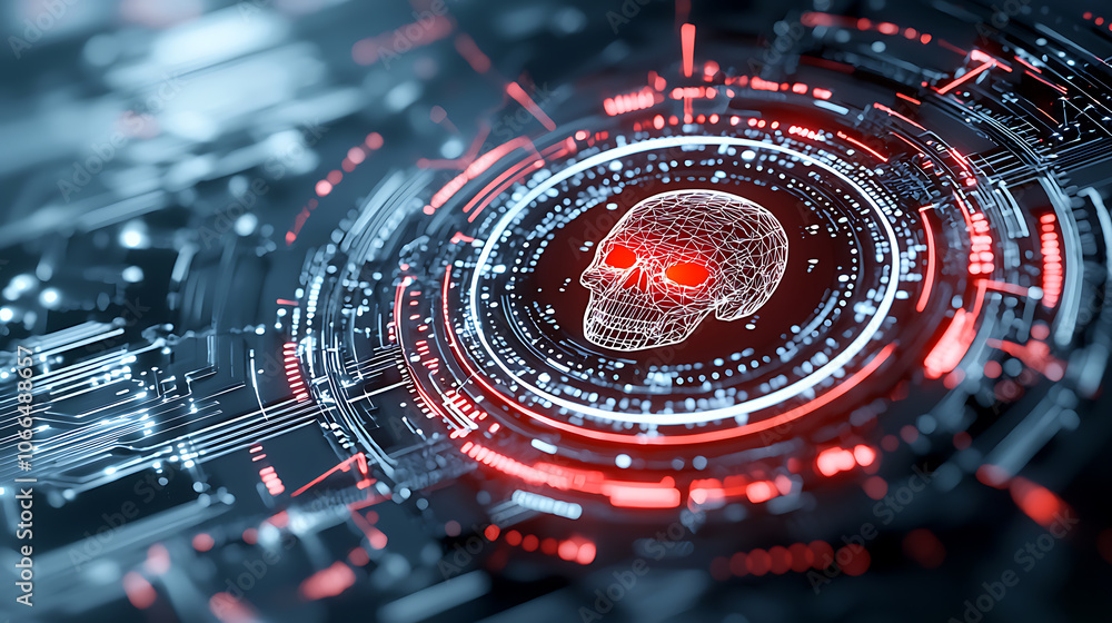 Poster enhance cyber threat monitoring with advanced malware detection techniques using digital red skull i