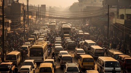 India's Heart A Vibrant Scene of Cars, Cows, and People Congesting the Roads
