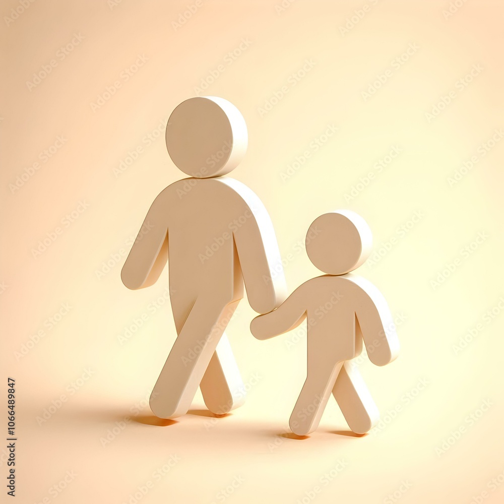Poster 3d plain beige background two generations walking side by side concept unity growth support clean la