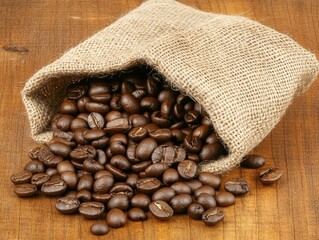Coffee Beans in Burlap Sack.