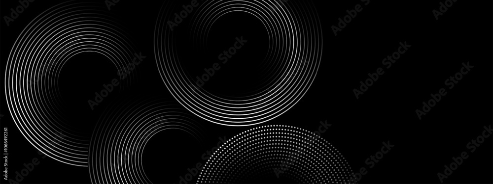 Poster Abstract background with circular line patterns on black background.
