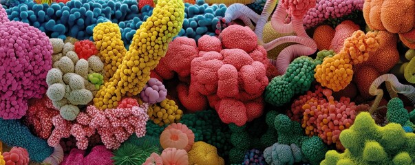 A vibrant underwater scene displaying various colorful corals, showcasing the beauty and diversity of marine life.