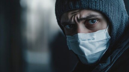 A Bulgarian man expresses pandemic fear, capturing the sense of anxiety many feel during these uncertain times. The image conveys the emotional impact of pandemic fear, with ample copy space.