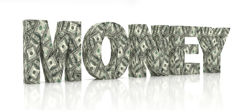 Money word textured with us dollar bills