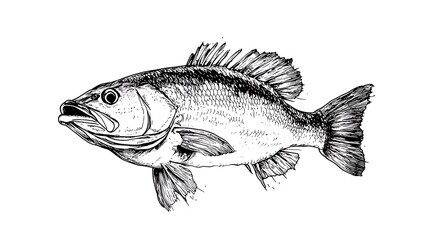 Naklejka premium Black and White Line Drawing of a Fish