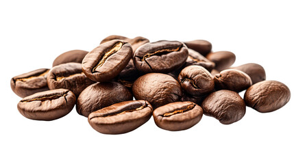 Naklejka premium Roasted coffee beans isolated on transparent background, aromatic and textured.