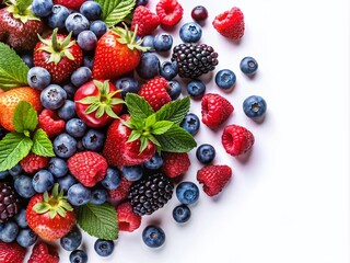 Obraz premium Assorted Berries Collection Isolated on Transparent Background - Fresh Blueberries, Raspberries, Strawberries, Blackberries, and More for Delicious Healthy Recipes and Smoothies