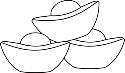 Chinese Gold Ingot outline vector.
Gold Ingot yuanbao coloring page svg.
Transparent background.