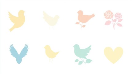 Soft Pastel Bird and Floral Illustrations