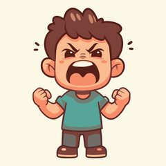 Obraz premium A Cute Little Boy Character With Angry Expression On His Face Flat Cartoon Style