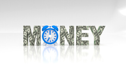 Time is money concept, decorated with clock and money word dollars tecture