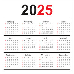 2025 year calendar vector design template