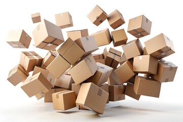 Fototapeta premium Cardboard boxes flying on white background