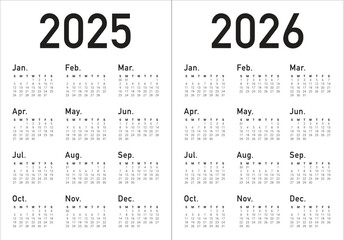 2025 2026 year calendar vector design template