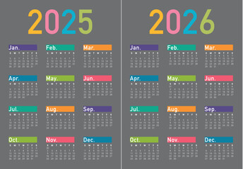 2025 2026 year calendar vector design template