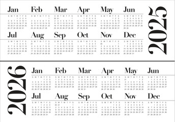2025 2026 year calendar vector design template