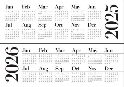2025 2026 year calendar vector design template