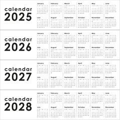 2025 2026 2027 2028 year calendar vector design template