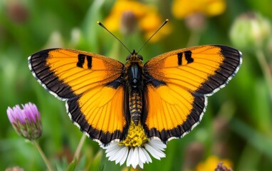 Naklejka premium Vibrant Orange Butterfly on a Flower
