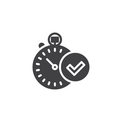 Stopwatch with check mark vector icon