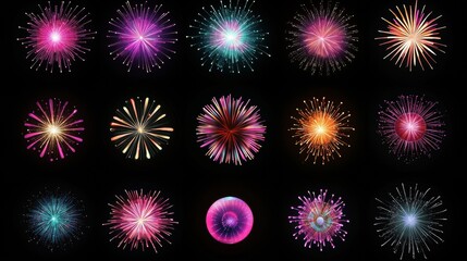 Fototapeta premium Colorful Fireworks Bursting in a Dark Background